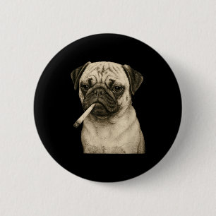 Lustiger rauchender Mops-Hund raucht Zigarette Gen Button