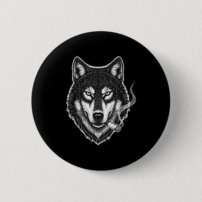 Lustiger rauchender Wolf-Meme Vintage-Zigarettende Button (Vorderseite)