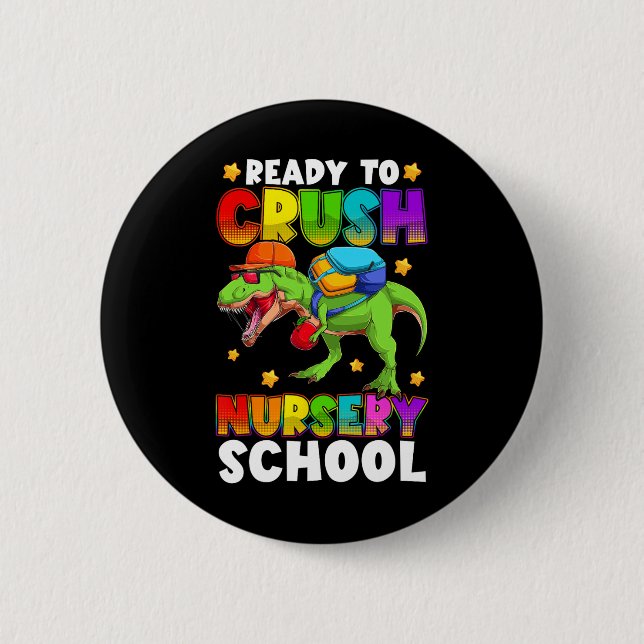 Lustiger Ready To Crush Kindergarten T Rex Erster  Button (Vorderseite)