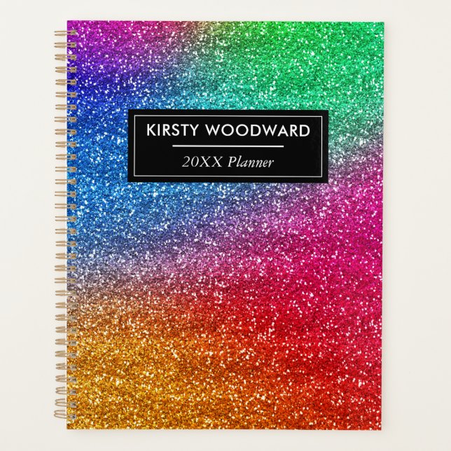 Lustiger Regenbogenverlauf Glitter Monogramm Planer (Vorderseite)