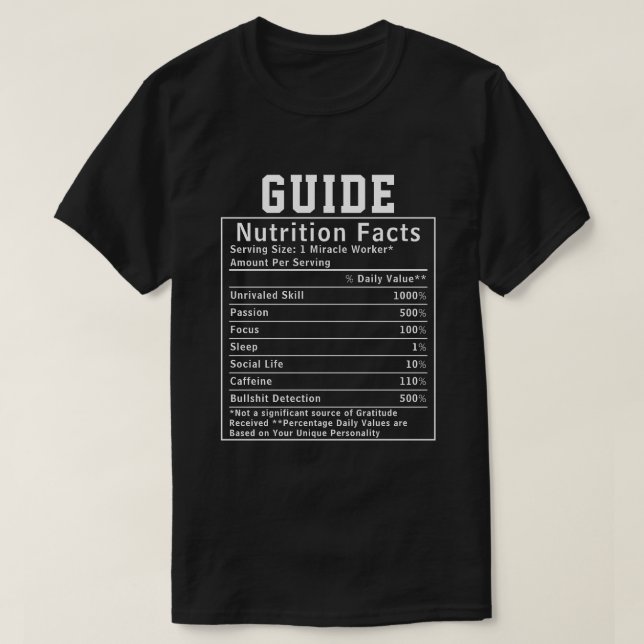 Lustiger Reiseleiter Ernährungsfakten Geschenk für T-Shirt (Design vorne)