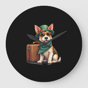 Lustiger reisender Hund mit Tasche Grafik für Koff Große Wanduhr
