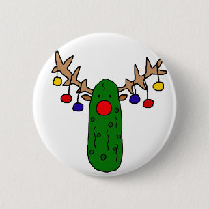 Lustiger Ren-Essiggurken-WeihnachtsCartoon Button