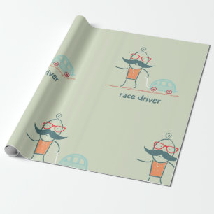 Lustiger Rennfahrer-Schnurrbart-Charakter Geschenkpapier