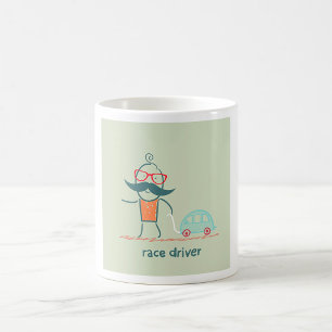 Lustiger Rennfahrer-Schnurrbart-Charakter Kaffeetasse