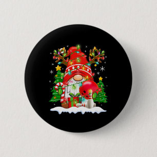 Lustiger Rentier-Gnom und Bowling-Weihnachtsbeleuc Button