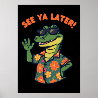 Lustiger Retro-Alligator Bis später Poster