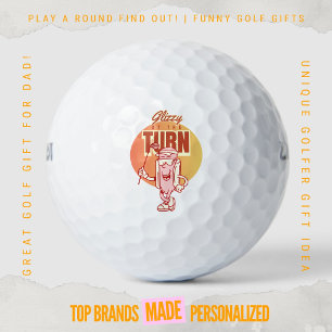 Lustiger Retro-Golf-Hotdog-Maskottchen Glizzy an d Golfball