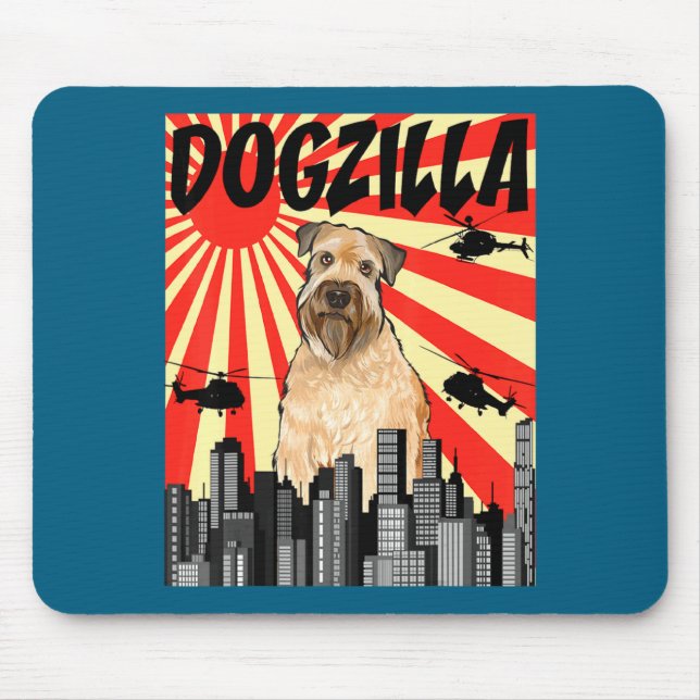 Lustiger Retro-Japanischer Dogzilla Soft Coated Wh Mousepad (Vorne)