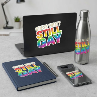 Lustiger Retro-Regenbogen Rate Mal? Immer noch Gay Quadratischer Aufkleber