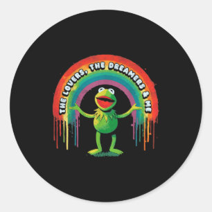Lustiger Retro-Regenbogenfrosch Verbindung Die Lie Runder Aufkleber