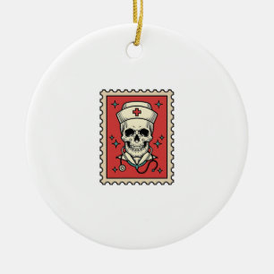 Lustiger Retro-Stempel Krankenpfleger Schädel_1 Keramik Ornament