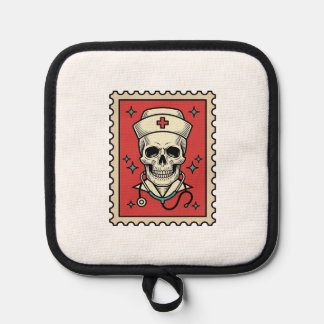 Lustiger Retro-Stempel Krankenschwester Schädel_1 Topflappen