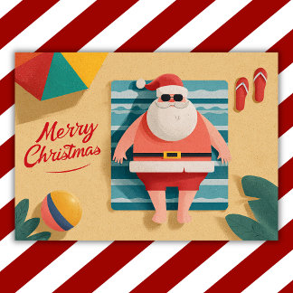 Lustiger Retro-Strand-Santa-Tropischer-Weihnachten Feiertagskarte