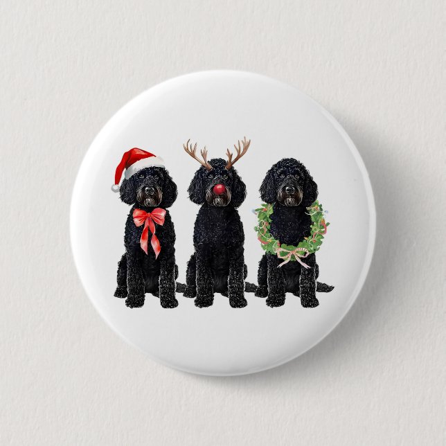 Lustiger Retro-Weihnachtsmann schwarzer Goldendood Button (Vorderseite)