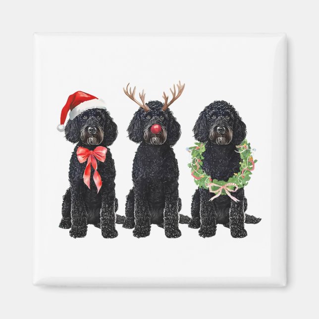Lustiger Retro-Weihnachtsmann schwarzer Goldendood Magnet (Vorne)