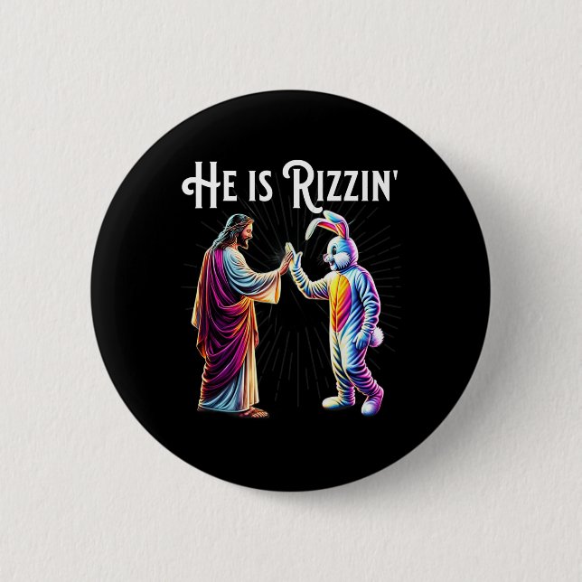 Lustiger Rizz Er ist Rizzin Jesus High Five Osterb Button (Vorderseite)