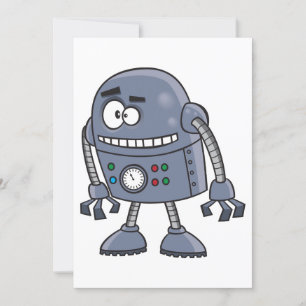 Lustiger Roboter-Charakter Cute Blue Retro Einladung