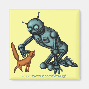 Lustiger Roboter- und Katzenmagnetentwurf Magnet