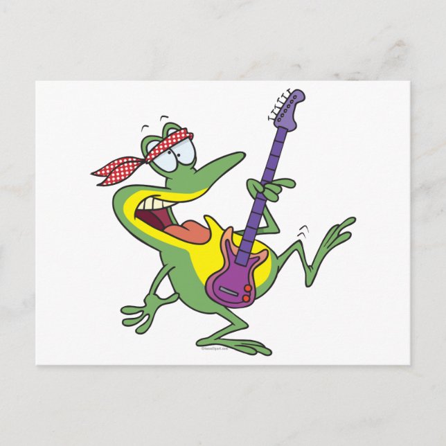 lustiger Rock und Roll Bass Gitarre frog Frosch Postkarte (Vorderseite)