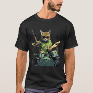 Lustiger Rockstar-Katze-Schlagzeuger spielt Schlag T-Shirt