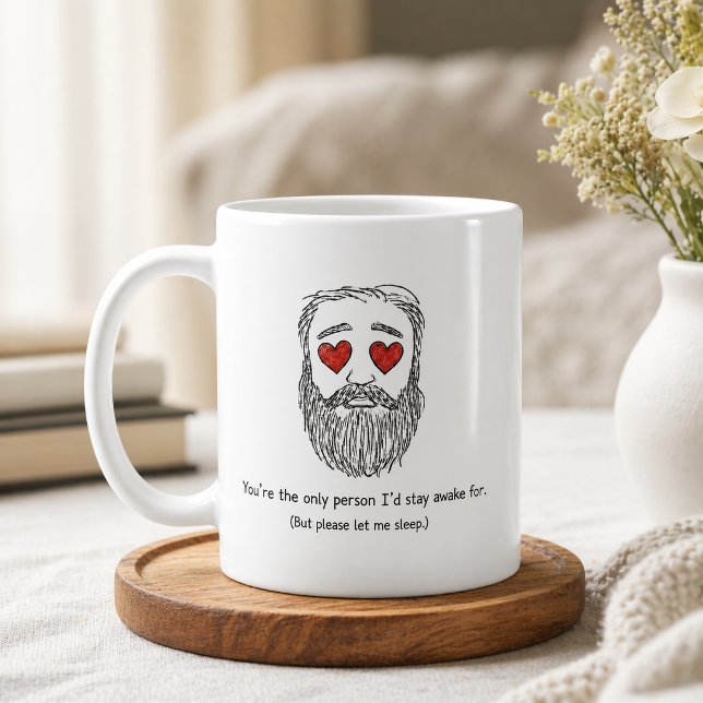 Lustiger Romantischer Bärtiger Mann Verschlafen Ve Kaffeetasse (Von Creator hochgeladen)