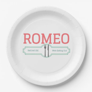 Lustiger Romeo Ruheständler essen auswärts  Pappteller