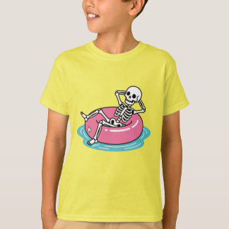 Lustiger rosa Cartoon-Skelett-Schwimmring Il T-Shirt