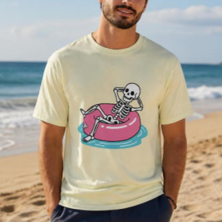 Lustiger rosa Cartoon-Skelett-Schwimmring Il T-Shirt