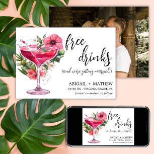 Lustiger Rosa Cocktail Trendige Moderne Foto Hochz Save The Date