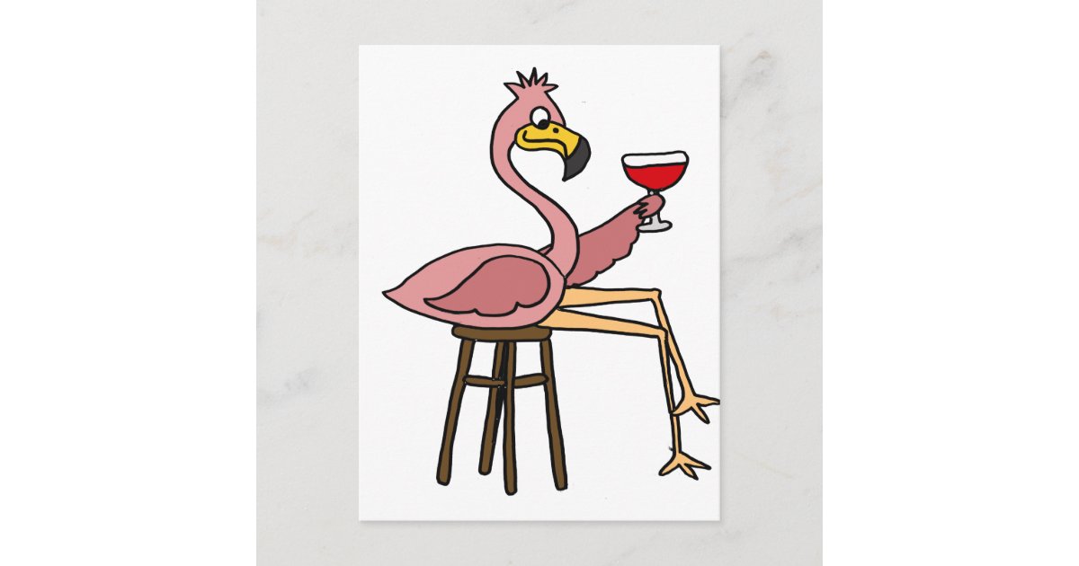 Lustiger rosa Flamingo, der Rotwein trinkt Postkarte | Zazzle.at