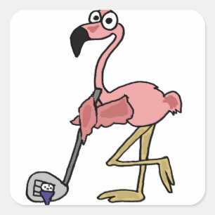 Lustiger rosa Flamingo-Golf spielende Kunst Quadratischer Aufkleber