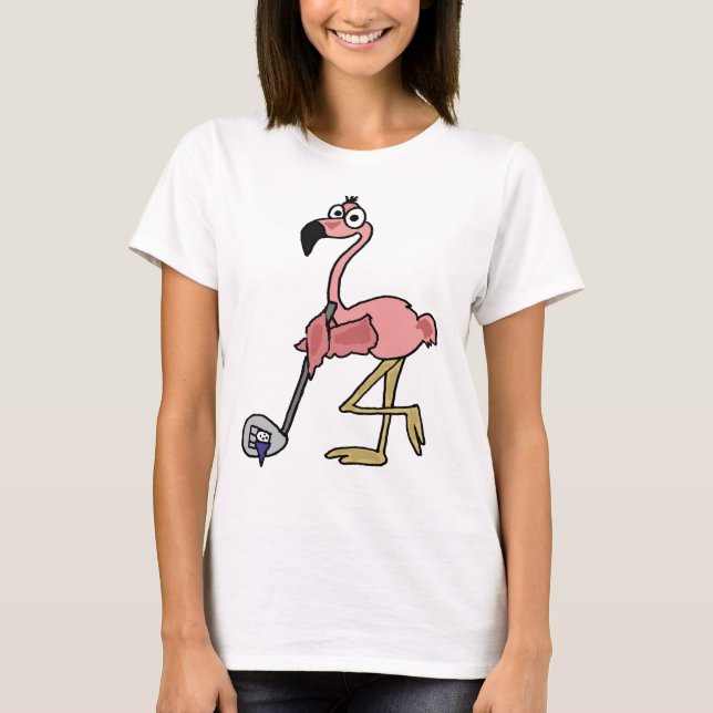 Lustiger rosa Flamingo-Golf spielende Kunst T-Shirt (Vorderseite)