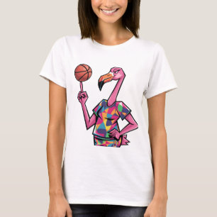 Lustiger Rosa Flamingo spielt Basketball T-Shirt