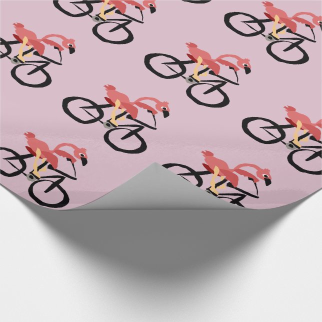 Lustiger rosa Flamingo-Vogel auf Fahrrad Geschenkpapier (Ecke)