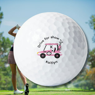 Lustiger rosa Golf Damenwagen Rennwagen Monogramm Golfball