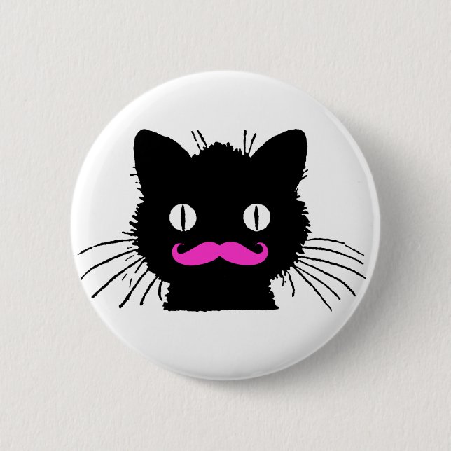 LUSTIGER ROSA SCHNURRBARTschwarzer CAT Button (Vorderseite)