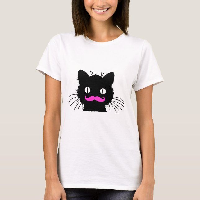 LUSTIGER ROSA SCHNURRBARTschwarzer CAT T-Shirt (Vorderseite)