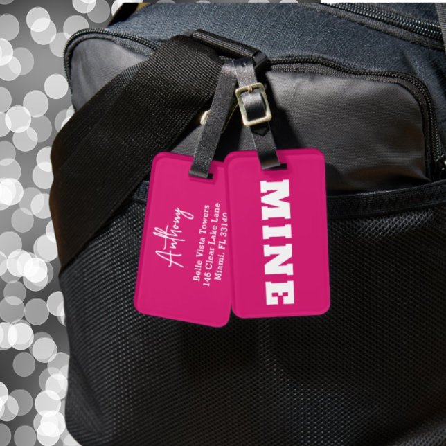 Lustiger Rosa Weißer MINE Personalisierter Gepäcka Gepäckanhänger (Von Creator hochgeladen)