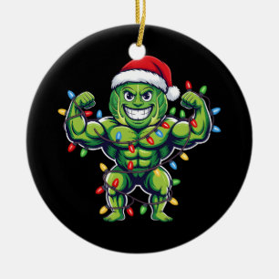 Lustiger Rosenkohl stemmender Weihnachts-Gymnastik Keramik Ornament