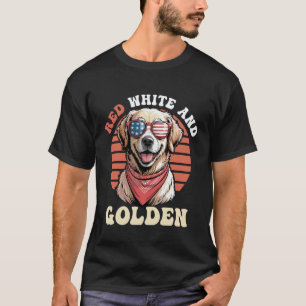 Lustiger Rot Weiß Und Golden Retriever Patriotisch T-Shirt