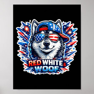 Lustiger rot weißer und Wuff Sibirischer Husky Hun Poster