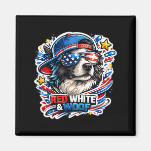 Lustiger rot weißer und wuffender Border Collie Hu Magnet