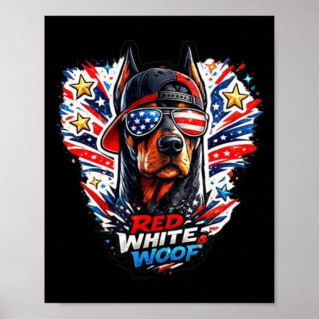 Lustiger rot weißer und wuffender Dobermann Pinsch Poster (Vorne)