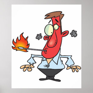 Lustiger roter Gesichtsmann mit Thermometer Fieber Poster