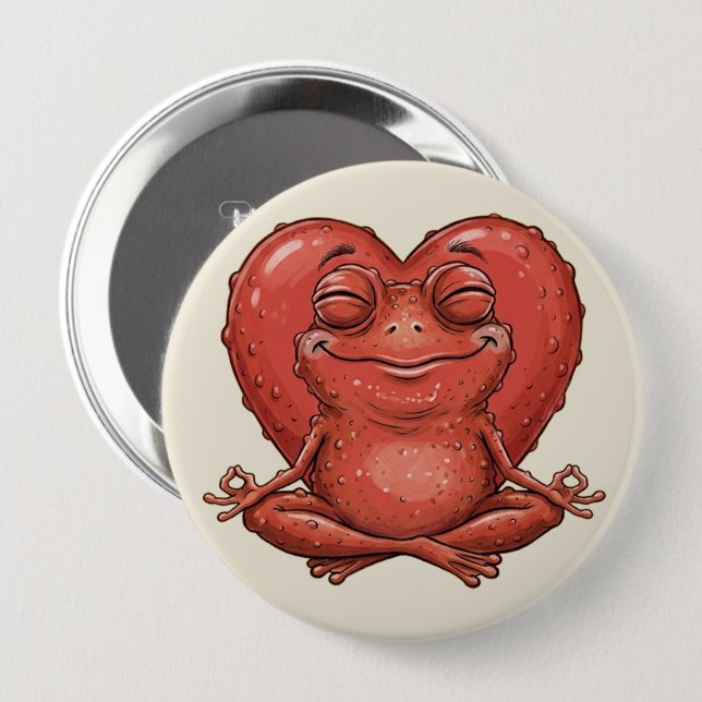 Lustiger roter Herz-Frosch-Meditations-Pin - Lusti Button (Vorne & Hinten)