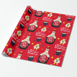 Lustiger roter Kawaii Sushi-Cartoon-frohe Geschenkpapier