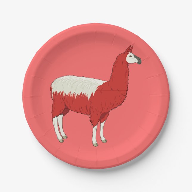 Lustiger roter Lama Pappteller (Vorderseite)