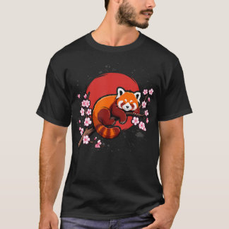 Lustiger Roter Panda Kawaii Japanische Kirschblüte T-Shirt