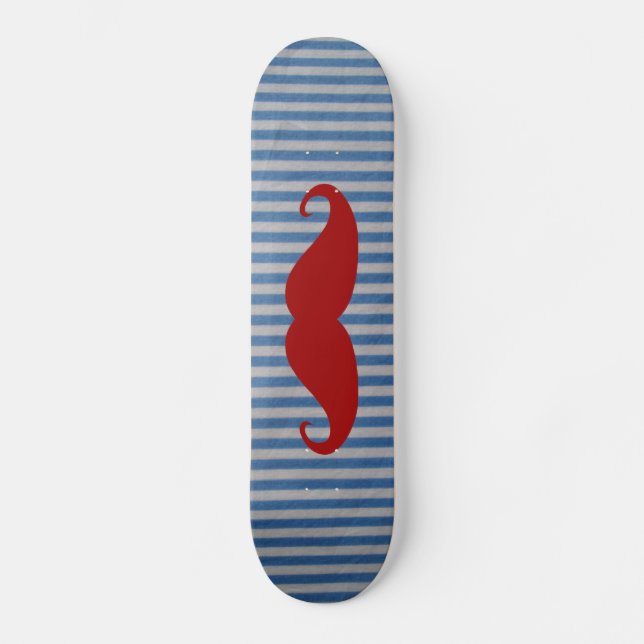 Lustiger roter Schnurrbart und blaue weiße Skateboard (Vorderseite)
